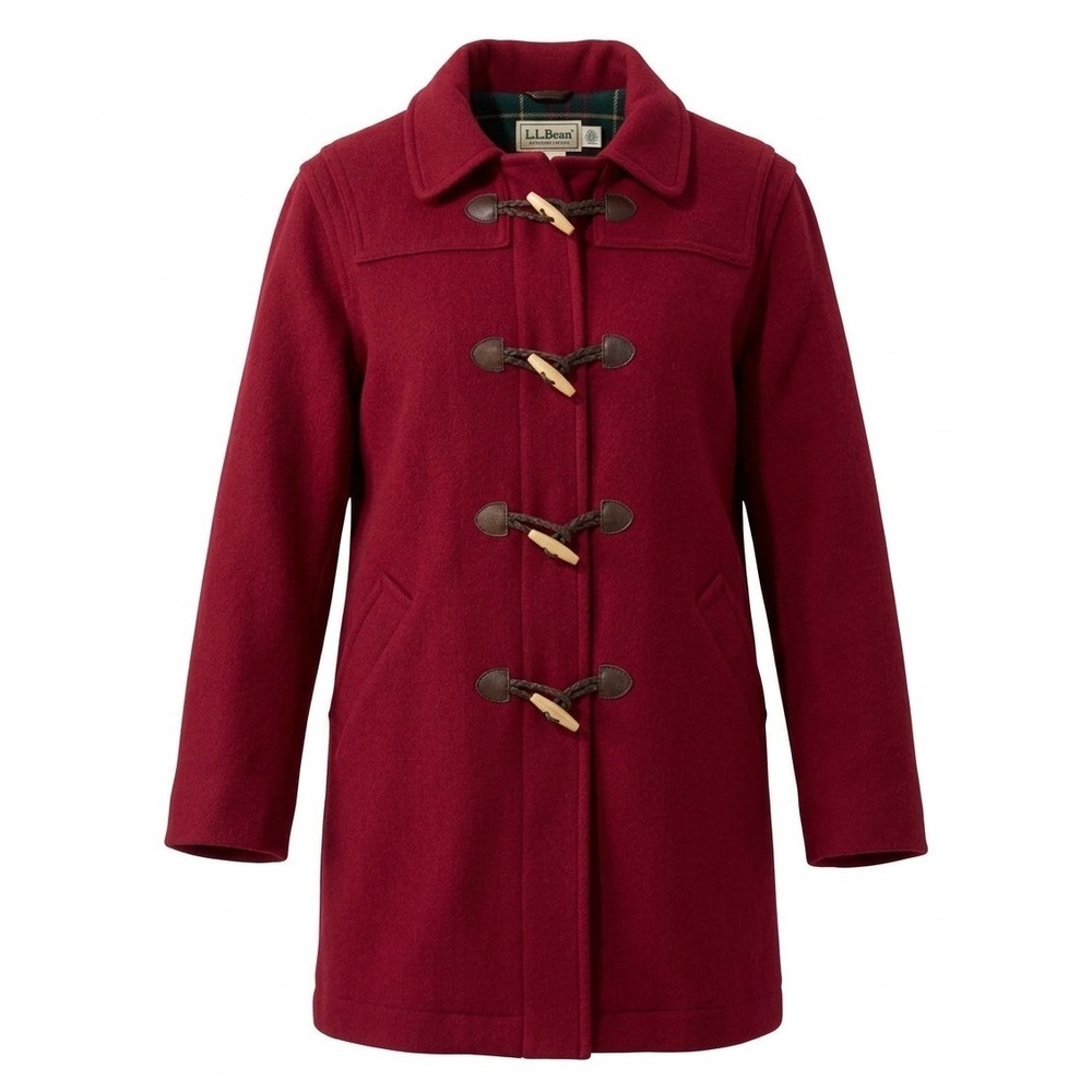 L.L. Bean Vintage S905 Women's Red Wool Duffle Zip Up Long Winter Coat. Size 16